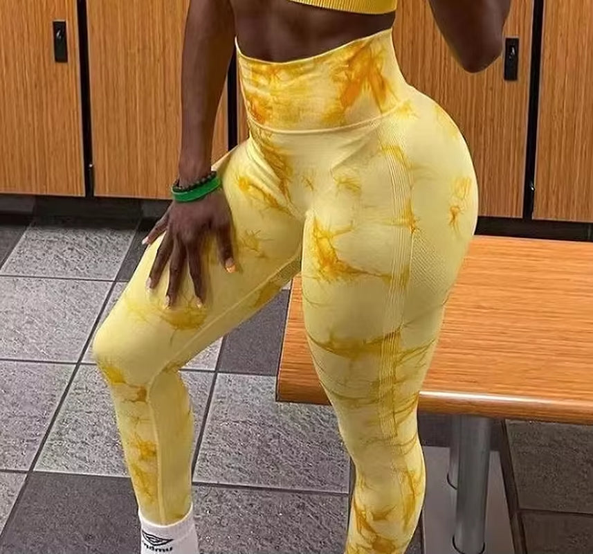 Tie Dye Seamless Gym Leggings Women Push up Women Mallas Sports Fitness Contour Yoga Running Pants Elastic Leggins