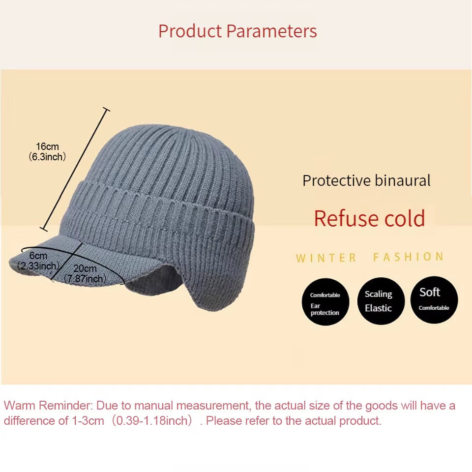 LOOGDEEL Winter Woolen Hat Thick Velvet Cycling Knitted Headwear Ear Protection Cap anti Cold Motorcycle Warm Headgear Women Men
