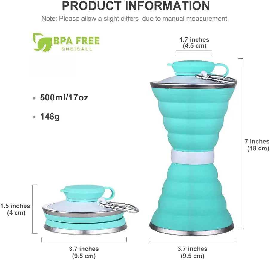 500ML Silicone Water Bottle Cup Foldable Leak Proof Portable Sports Travel Water Bottles for Outdoor Travel Gym Hiking Reuseable